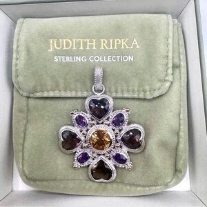 Judith Ripka Sterling 14k Gold 17cttw Gemstone Pin / Enhancer w/box